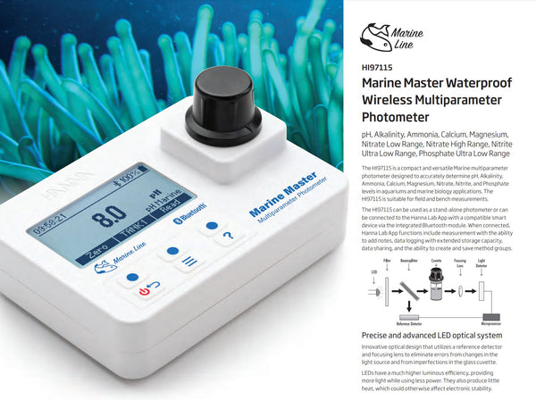 Marine Master HI97115 Multiparameter Photometer - Hanna Instruments - Bluetooth, Mg, Ammonia, and more!