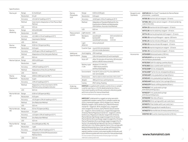 Marine Master HI97115 Multiparameter Photometer - Hanna Instruments - Bluetooth, Mg, Ammonia, and more!